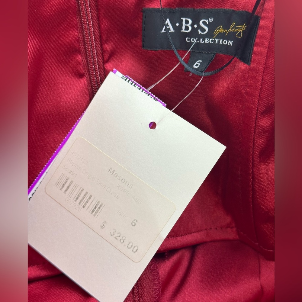 A.B.S. 100% Silk Red Strapless Cocktail Dress, NWT E0230 - Picture 8 of 13